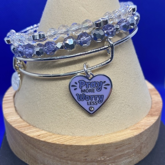 💜ALEX AND ANI💜Pray More,Worry Less Bangle Set of 3 in Shiny Silver/NWT - Picture 6 of 11
